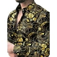 thumbnail image 3 of DYMADE Men Lapel Single Breasted Long Sleeve Printed Slim Shirt Top, 3 of 4