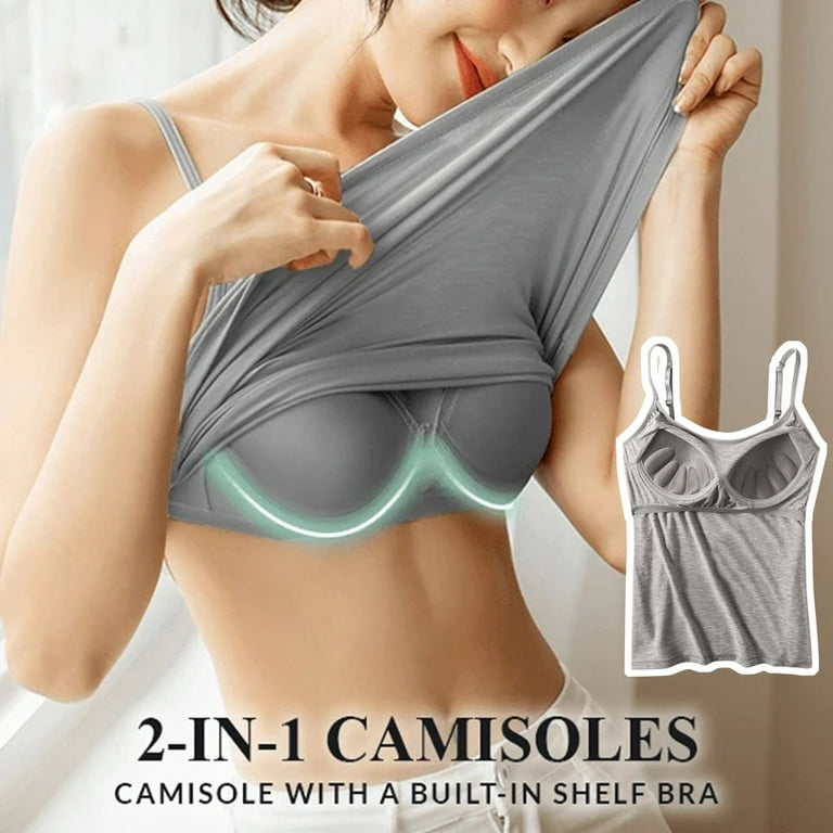 Women Cotton Camisole With Shelf Bra Adjustable Spaghetti Strap Tank Top  Cami Tanks_s