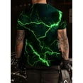 thumbnail image 2 of Men's Casual Short Sleeve T-Shirt with 3D Lightning Print, Two-tone Geometric Design Crew Neck - Sweatshirt, Long Sleeve Hoodie, Fashion Men's Clothing, 2 of 6