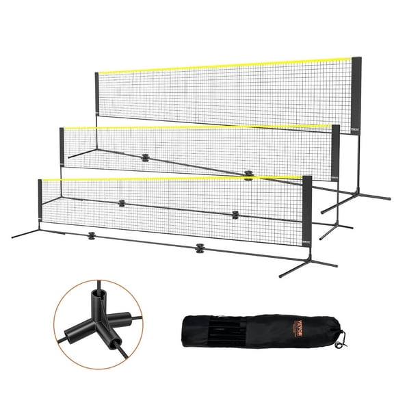 VEVOR Badminton Net, Height Adjustable Badminton Net, 17ft Wide Foldable Badminton Net, Portable Easy Setup Badminto Net Set with Poles, Stand and Carry Bag, for Kids Backyard Game Indoor Outdoor Use
