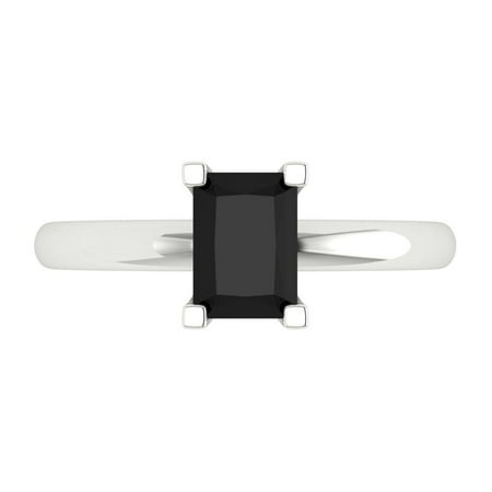 Clara Pucci 14K White Gold 1ct Onyx Solitaire Ring for Women