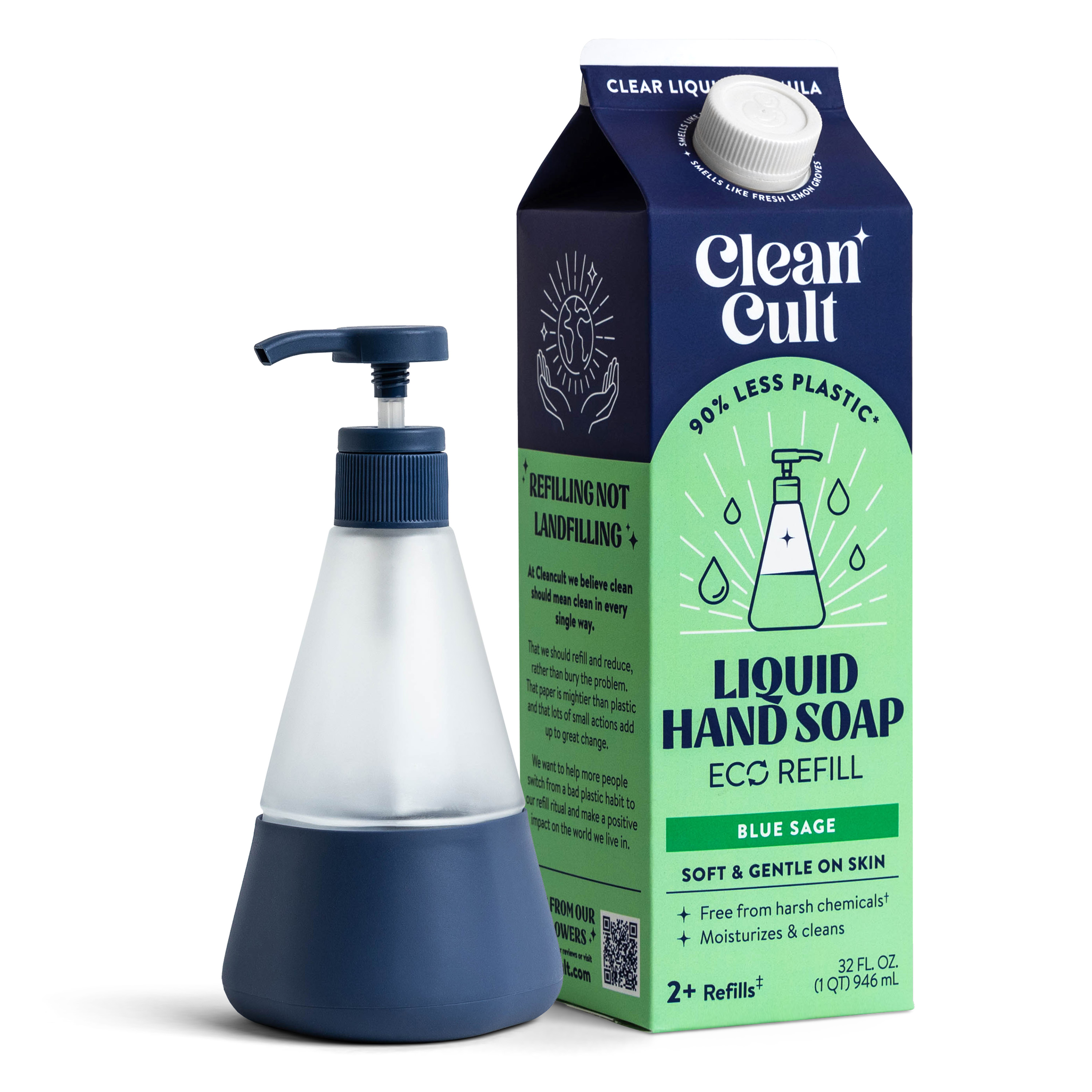 Cleancult Liquid Hand Soap Glass Dispenser & Refill, Shatter Resistant