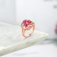 thumbnail image 4 of Gem Stone King 18K Rose Gold Plated Silver Heart Pink Created Sapphire 3-Stone Ring for Women (1.82 Cttw, Heart Shape 4MM, Gemstone September Birthstone, Size 9), 4 of 4