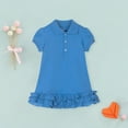 thumbnail image 2 of FAOWME Summer Infants Dress Girl Knitted Cotton Princess Dress With Short Sleeve Pleated Dress Blue 3-4 Years, 2 of 7