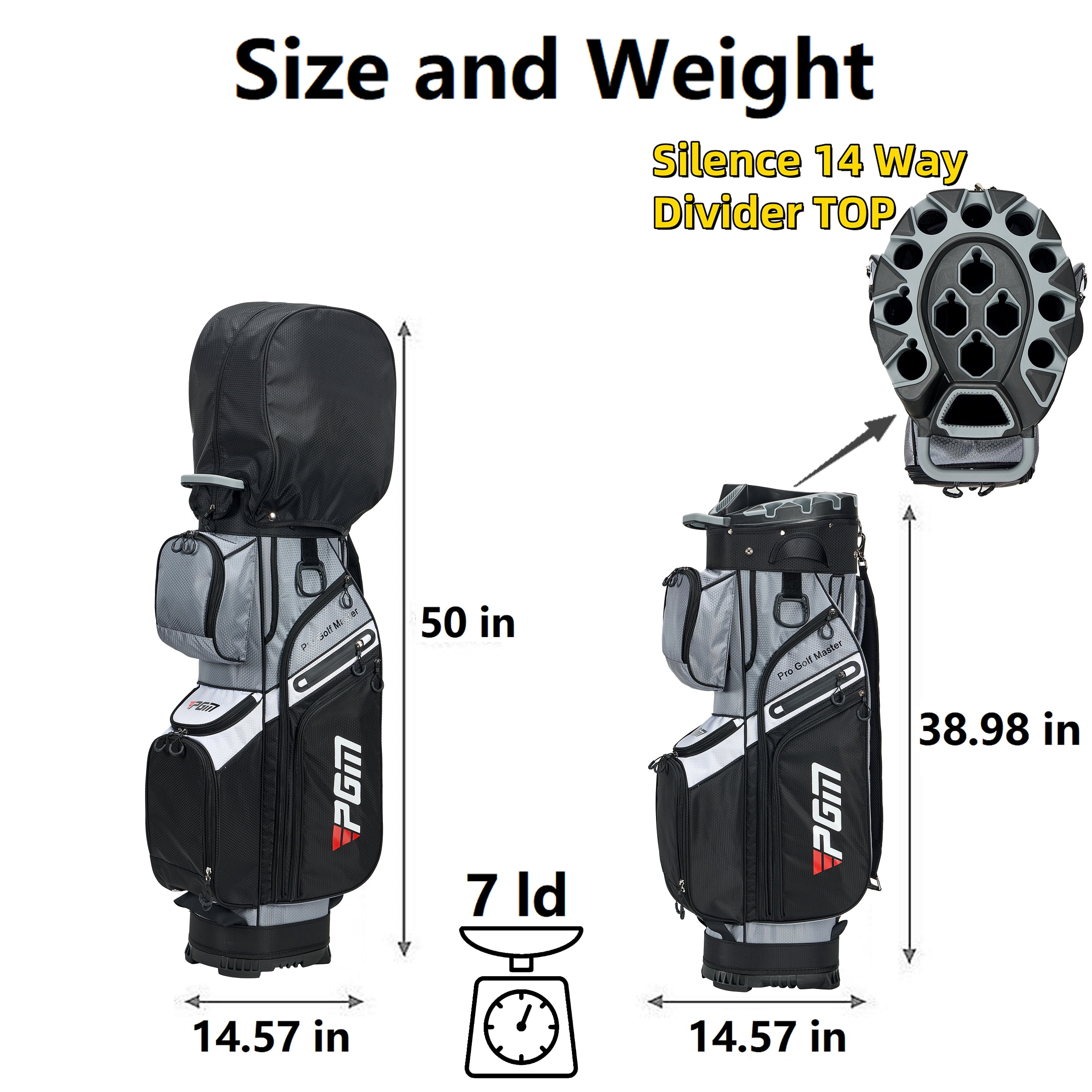 PGM Golf Cart Bag 14 Way Organizer Divider Silent Top Waterproof Bag/Black