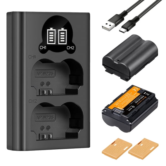 K&F CONCEPT NP-W235 Camera Battery Charger Set, 2-Pack 2200mAh NP W235 Battery and Dual LCD Charger Compatible with Fujifilm X-T5, X-T4, X-S20, X-H2, X-H2S, GFX 100S, GFX 50S II