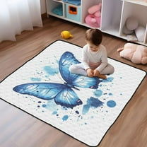 WOBOGO Blue Butterfly Baby Playmats Extra Large Waterproof Rollable Activity Pads for Toddlers 50×50inch