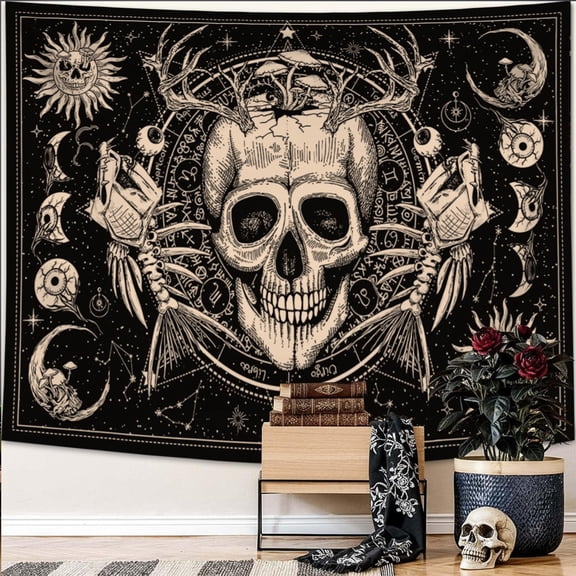 Gothic Skull Tapestries Goth Skeleton Horror Star Mystic Aesthetic Tapestry Wall Hanging for Bedroom Living Room Decor,60Wx50H