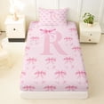 thumbnail image 3 of Erosebridal Letter R Initial Print Twin Sheet Sets For Girls,Pink Ribbon Bow Tie Kids Bedding 3 Pieces, 3 of 6