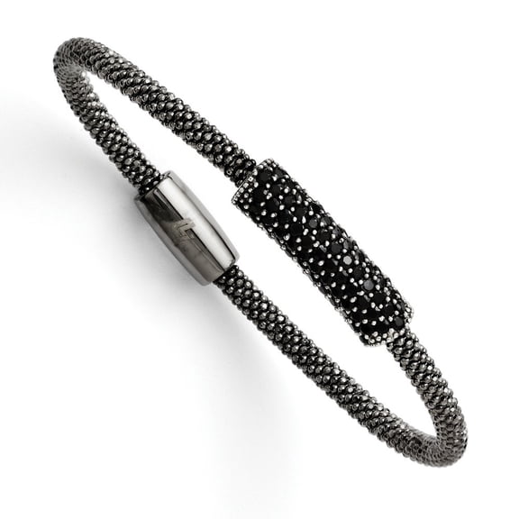 Sterling Silver and Ruthenium Plated Black Cubic Zirconia With Magnetic Clasp Bracelet - 7.5 Inch