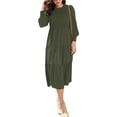 thumbnail image 3 of Fangasis Women A Line Dress Solid Color Maxi Dresses Crew Neck Ladies Loose Sexy Travel Green XL, 3 of 6