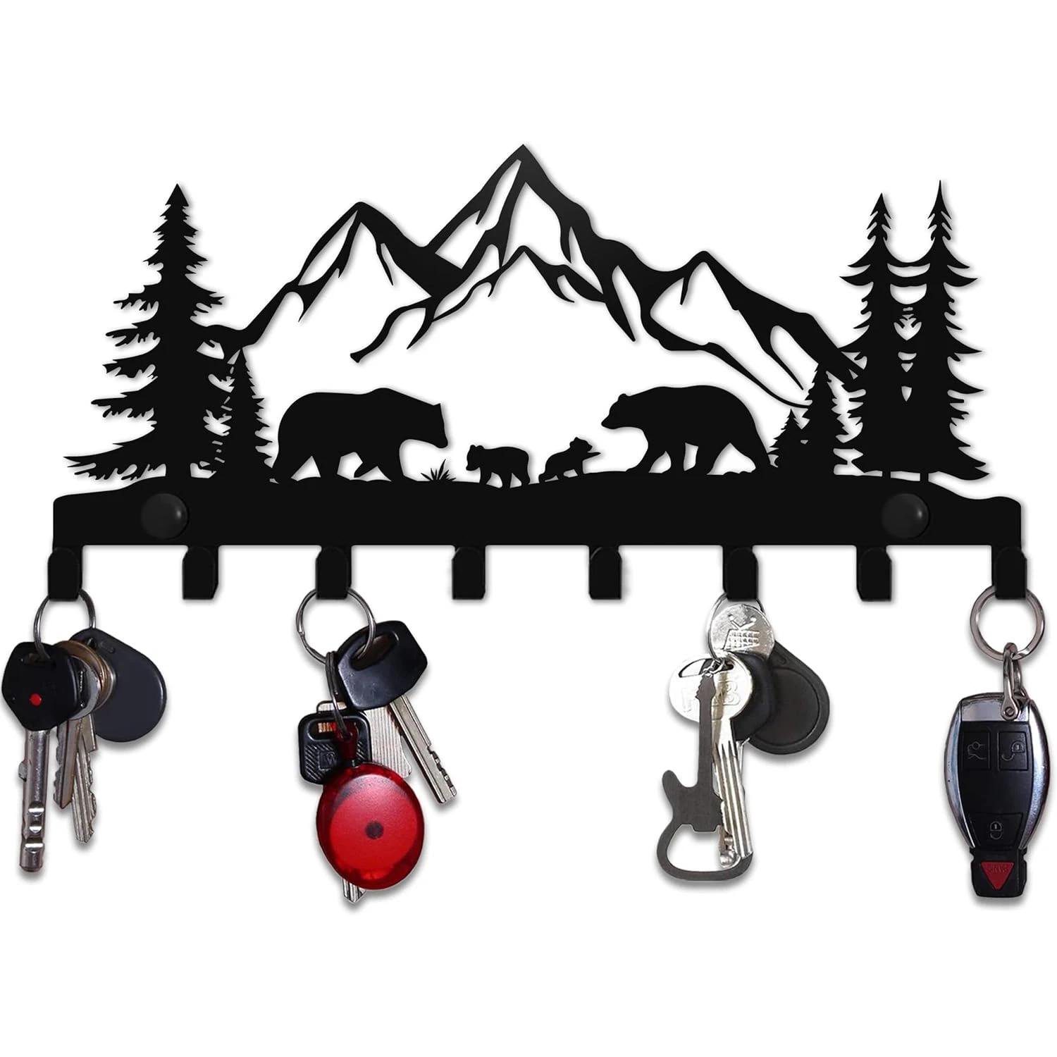 Wall Mounted Key Organizer Metal Bear Shaped Hooks Christmas Decoration Key Rack for Wall