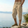 thumbnail image 2 of Admvng Linen Capri Pants for Men Elastic Waist with Drawstring Cropped Cargo Pants, 2 of 5