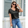 thumbnail image 6 of Zeagoo Women's Satin Short Sleeve Blouse V Neck Elegant Casual Dressy Tops Lightweight Soft Silk Shirt for Business Office Summer Daily Wear, 6 of 7