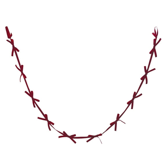 Beautynvta Christmas Velvet Bows Garland, 6.56 Ft Red Christmas Garland Banner with 10 Bows, Indoor Vintage Bow Ornaments for Xmas Tree Mantle Stair Party Wall Office Decor