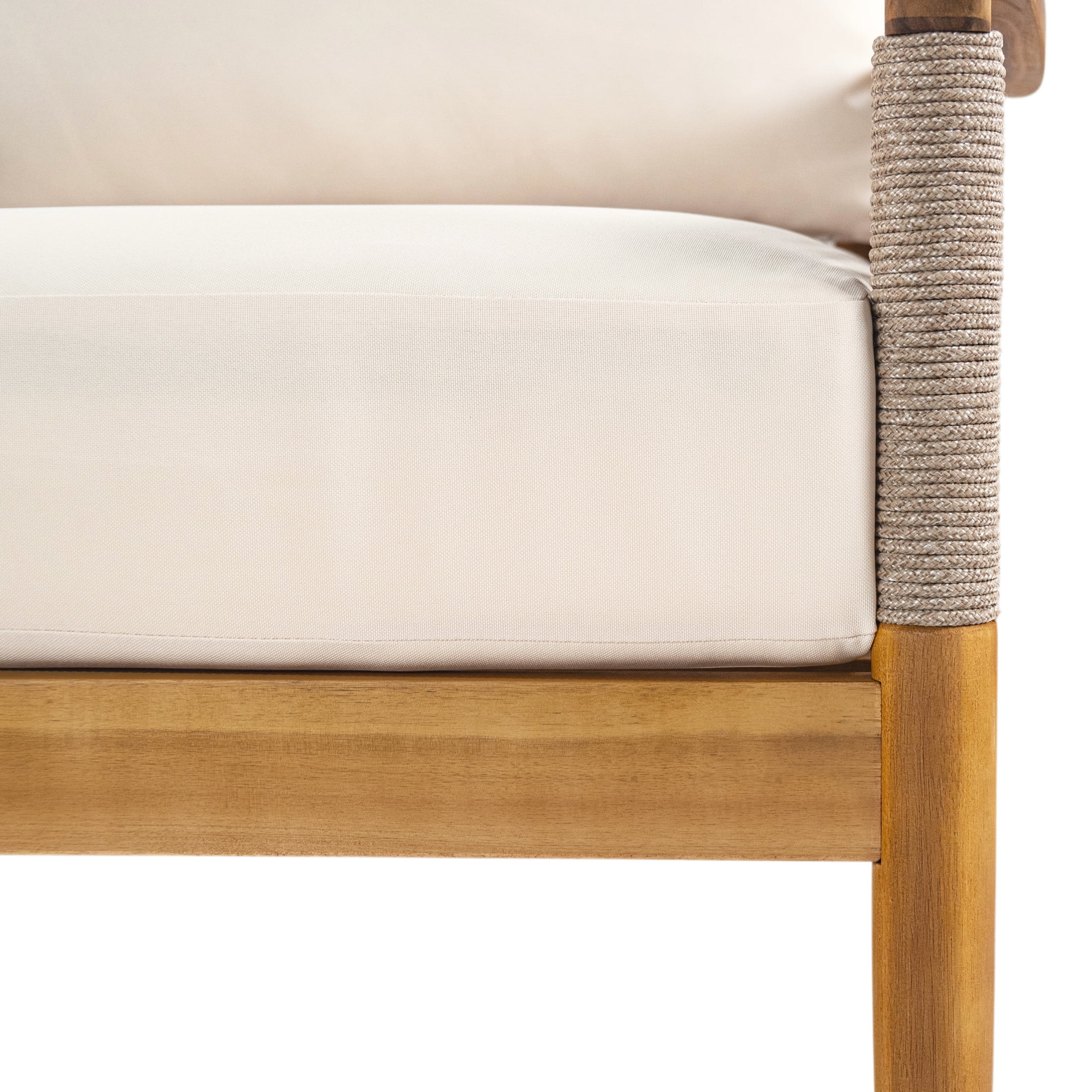 Christopher Knight Home Boho Outdoor Rope Lounge Chair with Thick Cushion, Solid Wood, Teak+Beige, Set of 2
