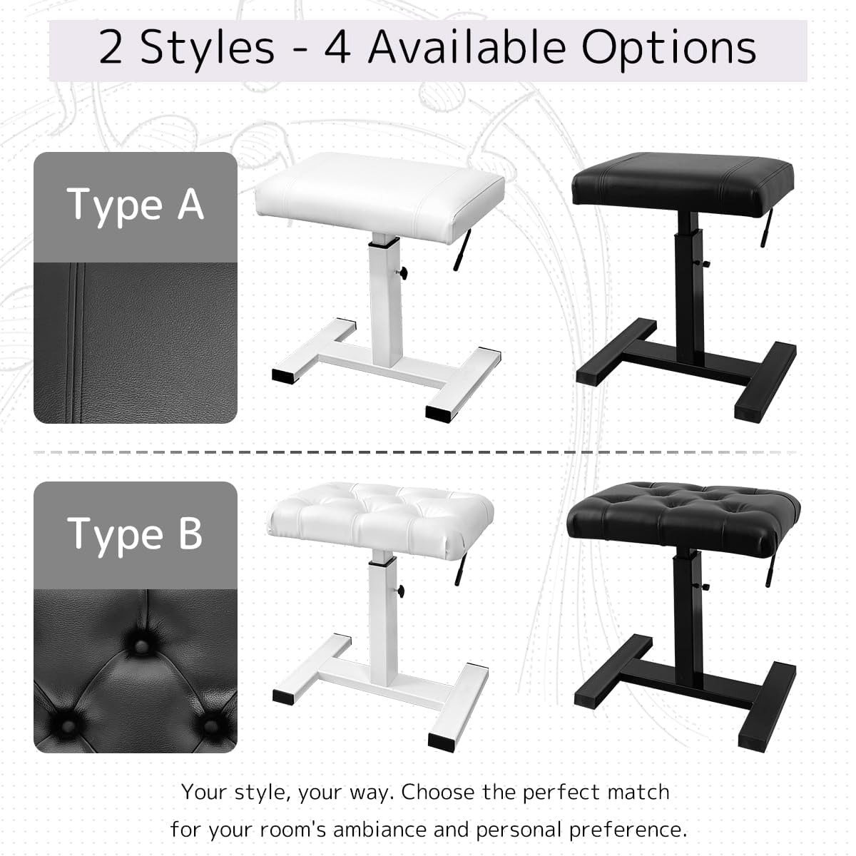 Height Adjustable Piano Bench 19.3" X 12.2" Seat Hydraulic Lifting Keyboard Pu Leather Chair Heavy Duty Stool With High-density Sponge Alloy Base (black  Smooth)