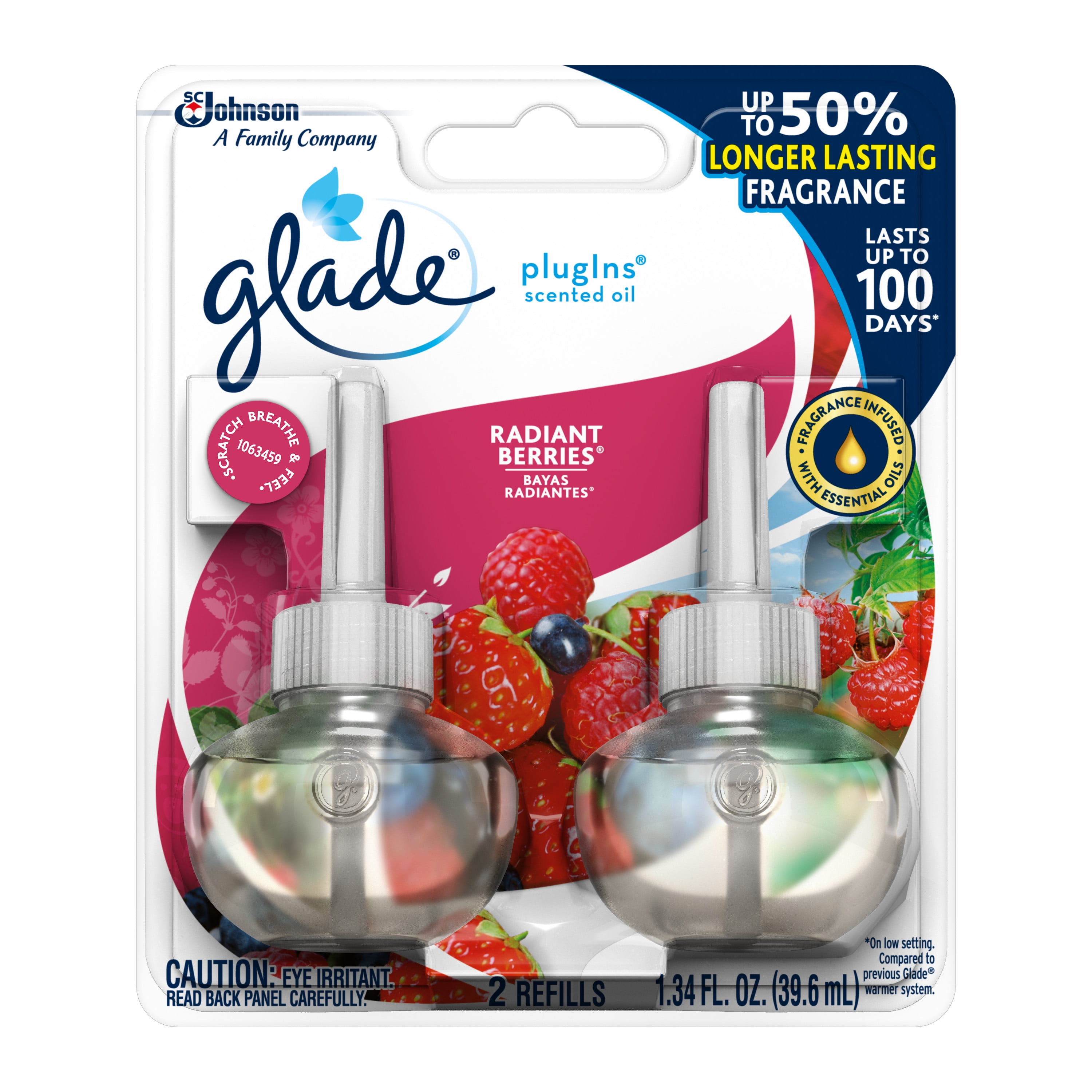 Glade PlugIns Refill 2 CT, Radiant Berries, 1.34 FL. OZ. Total, Scented