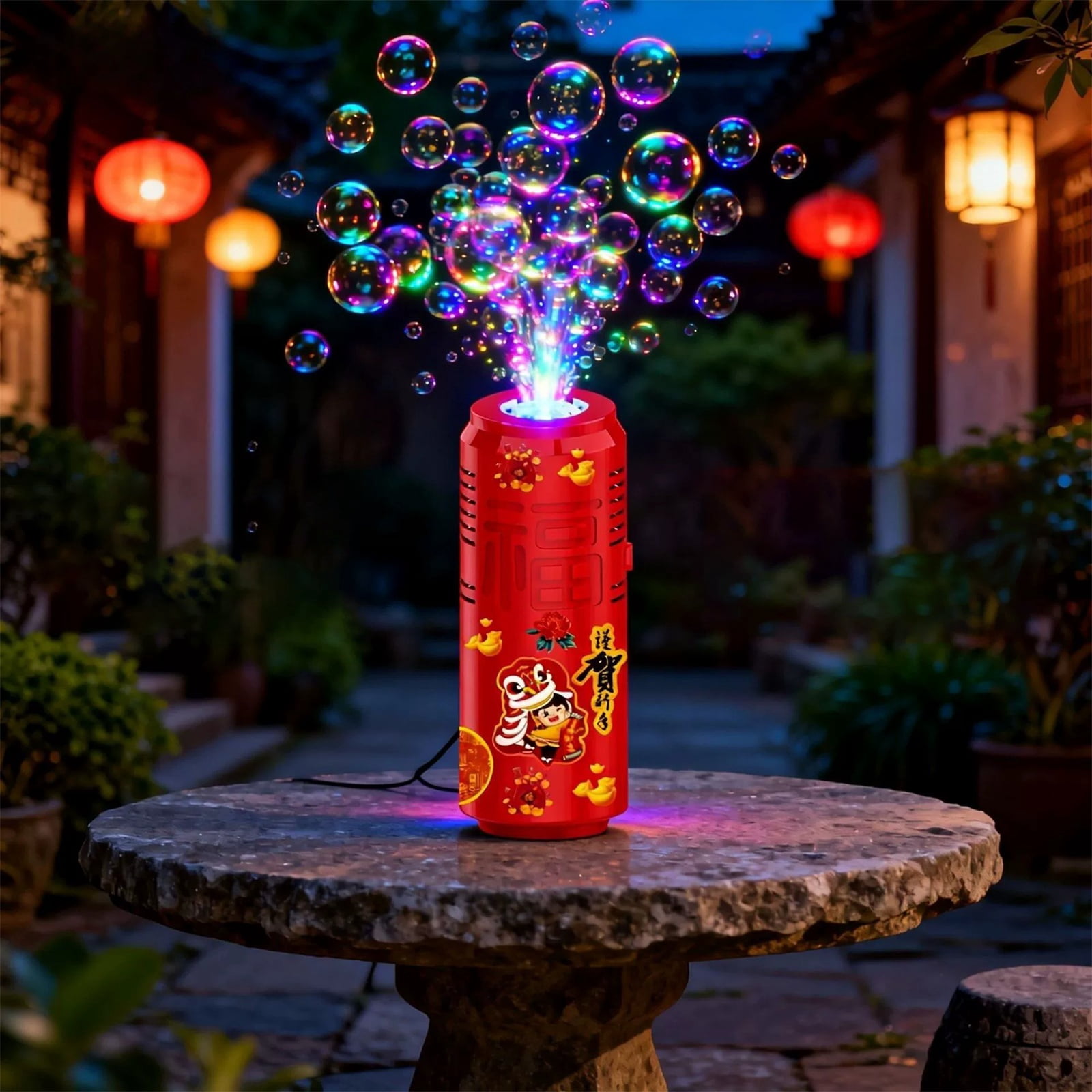 LED Light Automatic Bubble Machine, Portable Electric Bubble Blower for Wedding Christmas New Year Party Decor, Festival Atmosphere Layout with Balloons Banner Matching