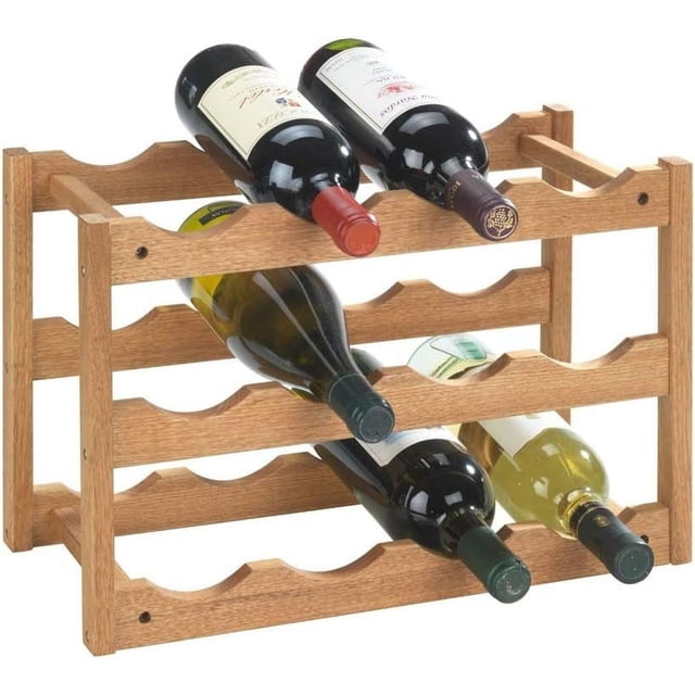 Soporte para vino de nogal, bambú natural y madera de nogal para almacenar 12 botellas de vino, diseño con acabado de aceite de roble que ahorra espacio, adecuado para exhibición independiente en la