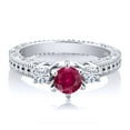 thumbnail image 2 of Gem Stone King 925 Sterling Silver 3-Stone Ring Round Red Created Ruby and Moissanite (1.20 Cttw, Size 6), 2 of 2