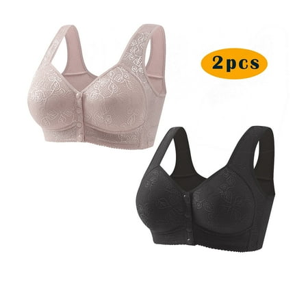Crunowin Women s 2Pc Plus Size Wireless Bra  Solid Color Non-Steel Ring Gathering Casual Comfort Bras for Women Black 4XL