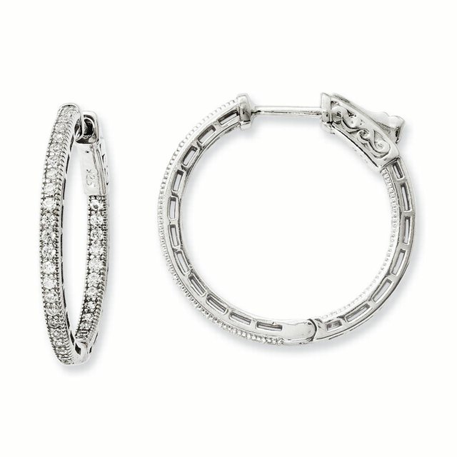 Sterling Silver Rhodium-plated CZ In and Out Hoop Earrings QE11072