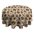 thumbnail image 4 of Beige Christmas Gift Pattern Round Tablecloth 60"x60",Wrinkle Wipeable Table Cloth for Kitchen Dining Room Picnic Patio Party, 4 of 6