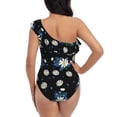 thumbnail image 5 of Sikiie Daisies Flowers Print Women One Piece Swimsuits Tummy Control One Shoulder Bathing Suits Ruffle Swimwear, From S to XXL-XX-Large, 5 of 6