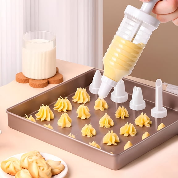ACDANC Cake Embosser,Cupcake Icing Piping Kit With 8 Piping Tips Cupcake /Decorating Icing Set White