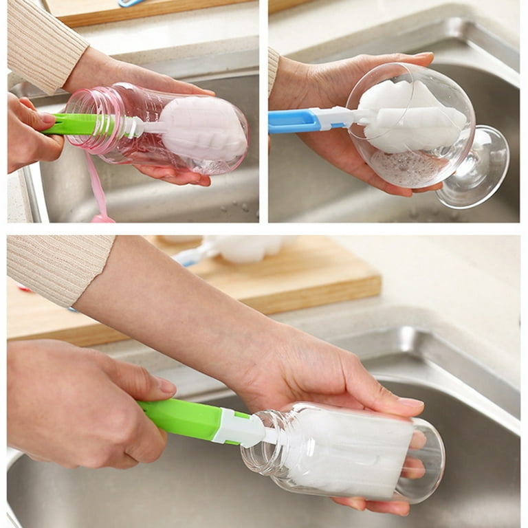 Dish Washing Kitchen Sponge Brush with Detachable Cleaner Adding Handle  Scrubber