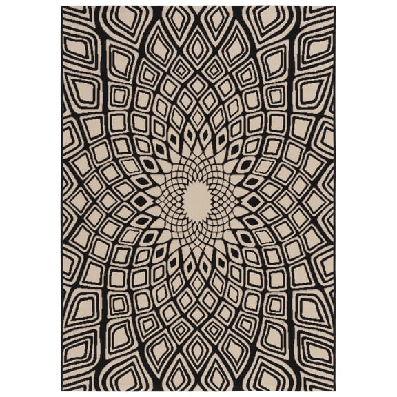 SAFAVIEH Courtyard Thane Nautical Indoor/Outdoor Area Rug, 5'3" x 7'7", Black/Beige