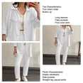 thumbnail image 4 of Women Outfit Set Button Up Top Elastic Waist Bottom Loose Fit Pure Color Loungewear Set White S, 4 of 5