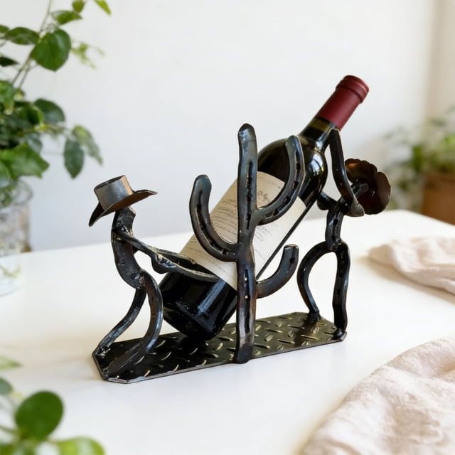Bottle Rack Vintage Metal Western Cowboy Cactus Wine Rack Tabletop Display for Kitchen Bar(1Pcs) Rkxzt