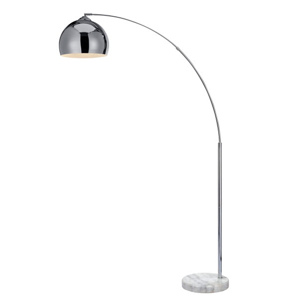 Teamson Home Lampe de Sol Arquée Courbée Éclairage Moderne - Chrome / Marbre Blanc