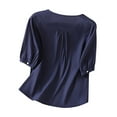 thumbnail image 4 of Babysbule Womens Long Sleeve Tops Women's Seven-quarter Sleeve Cotton And Linen V-neck Blouse With Lantern Sleeves, 4 of 5