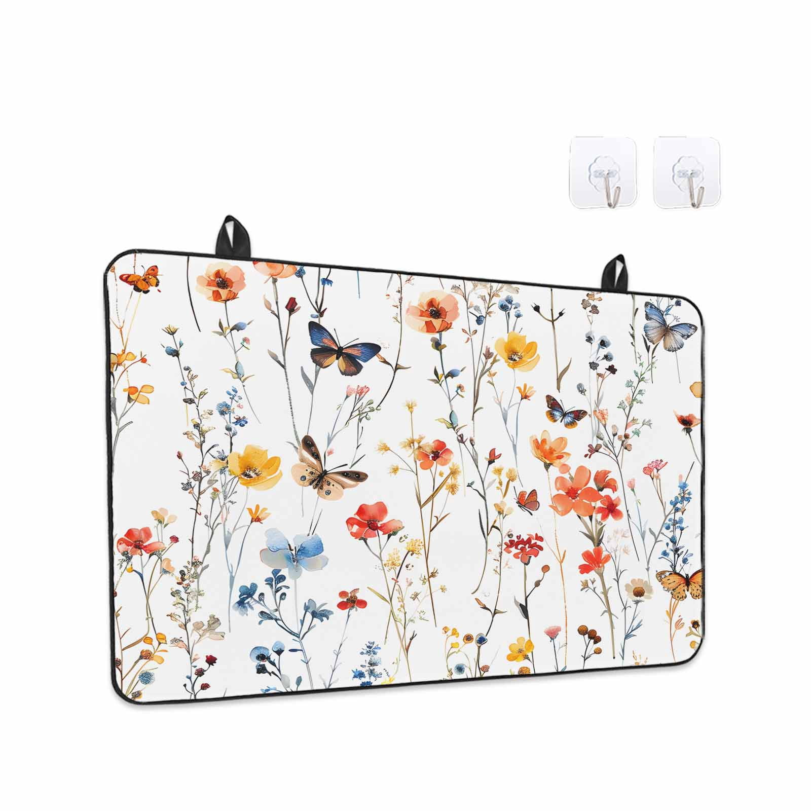 Elegant Spring Floral Stove Top Cover for Electric Stove, Heat-proof & Non Slip Glass Top Stove Cover Protector, Watercolor Botanical Butterfly Kitchen Flat Cooktop Rubber Mat 24x21 Inches