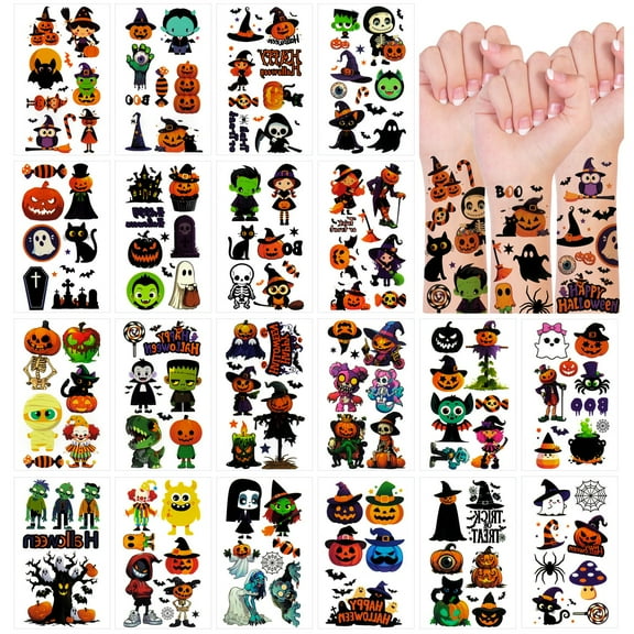 Wrapables Waterproof Temporary Tattoos, Birthday Party Favors and Supplies, Goodie Bag Fillers, 20 Sheets Halloween