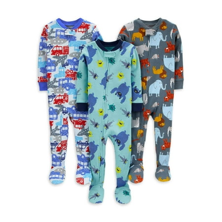 Carter's Child of Mine Baby Toddler Boys 1-Piece Snug Fit Cotton Footie Sleeper Pajamas, 3pk