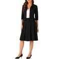 thumbnail image 2 of INSPIRE CHICBusiness Skirt Suit Sets for Women's 2 Piece Outfits Office 3/4 Sleeve Blazer Jacket Pleated Skirts L Black, 2 of 6