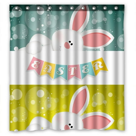 Cute Curtain GCKG Happy Easter Cute Rabbits Waterproof Polyester Shower Curtain and Hooks Size 66x72 inches ()