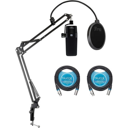 PreSonus PD-70 Dynamic Cardioid Broadcast Microphone for Broadcasting, Podcasting and Voice-Overs Bundle with Blucoil Boom Arm Plus Pop Filter, and 2-Pack of 20-FT Balanced XLR Cables