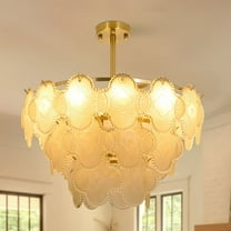 KPIBEST Nordic modern glass chandelier, gold crystal 8-light living room lamp