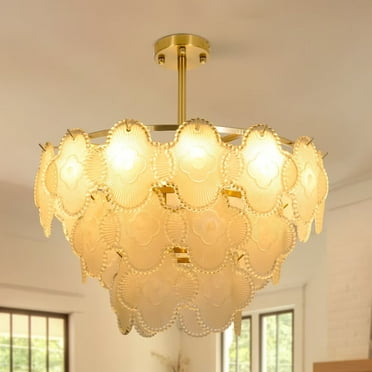 AFANQI Gold crystal chandelier, 3-layer glass chandelier, 8-light modern minimalist lamp