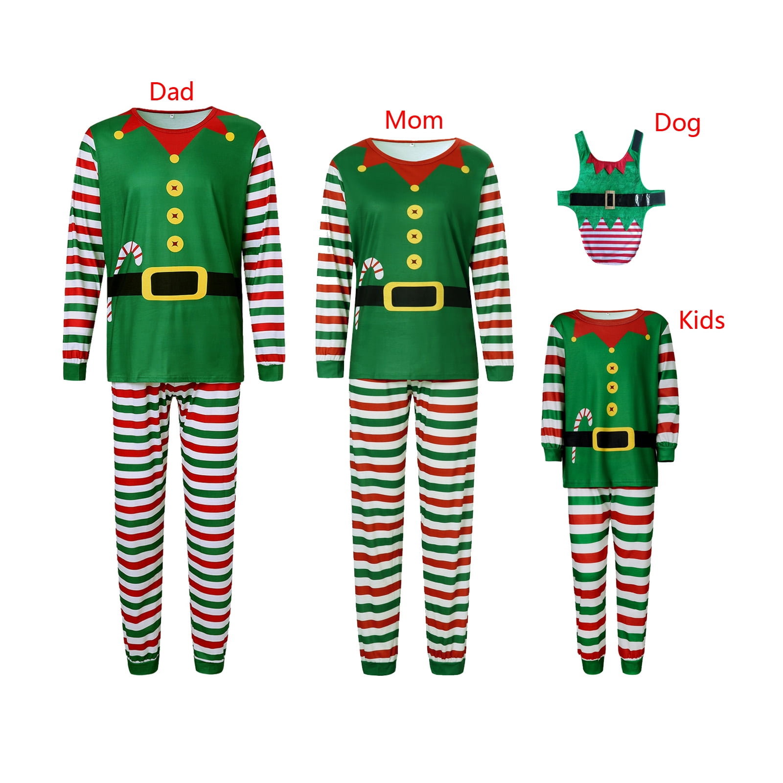 SANNEDONG Christmas Family Matching Elf Pajamas Set Santa Claus Costume