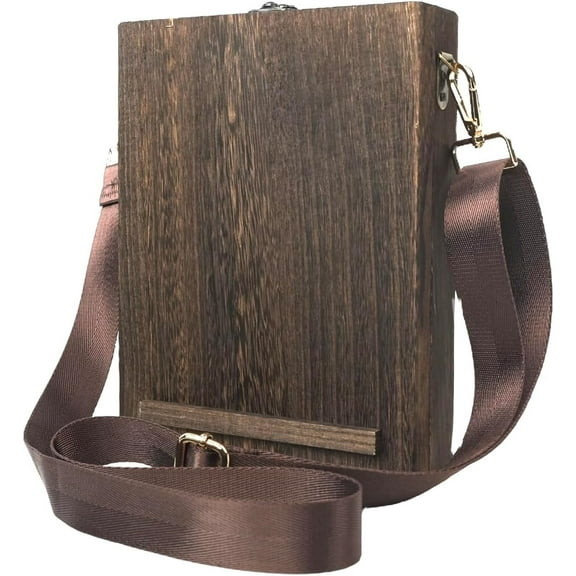 Handmade Wooden Writers Messenger Box Bag, Retro Crossbody Sketch Tool Organizer with Adjustable Strap, Portable Artist Storage Case for Brushes, Pens & Outdoor Painting