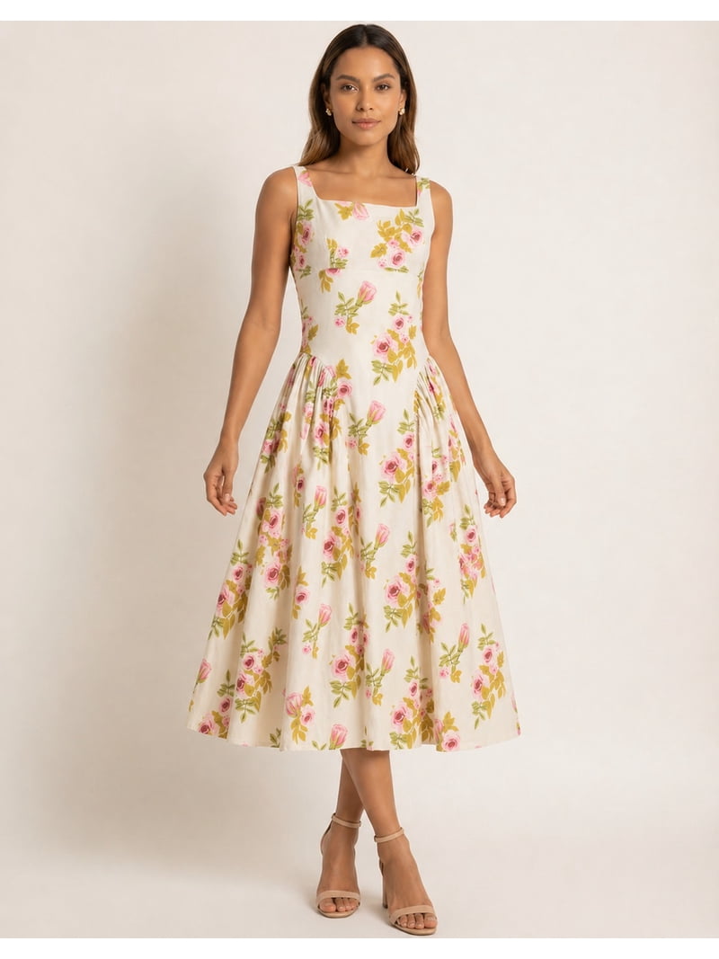 gathered skirt midi dress Shiny midi dress with gathered skirt :: LICHI