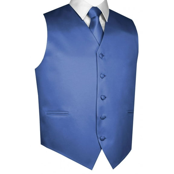 Best Tuxedo Men's Solid Satin Formal, Tuxedo, Wedding, Prom, Cruise Vest, Tie & Hankie Set in Cornflower