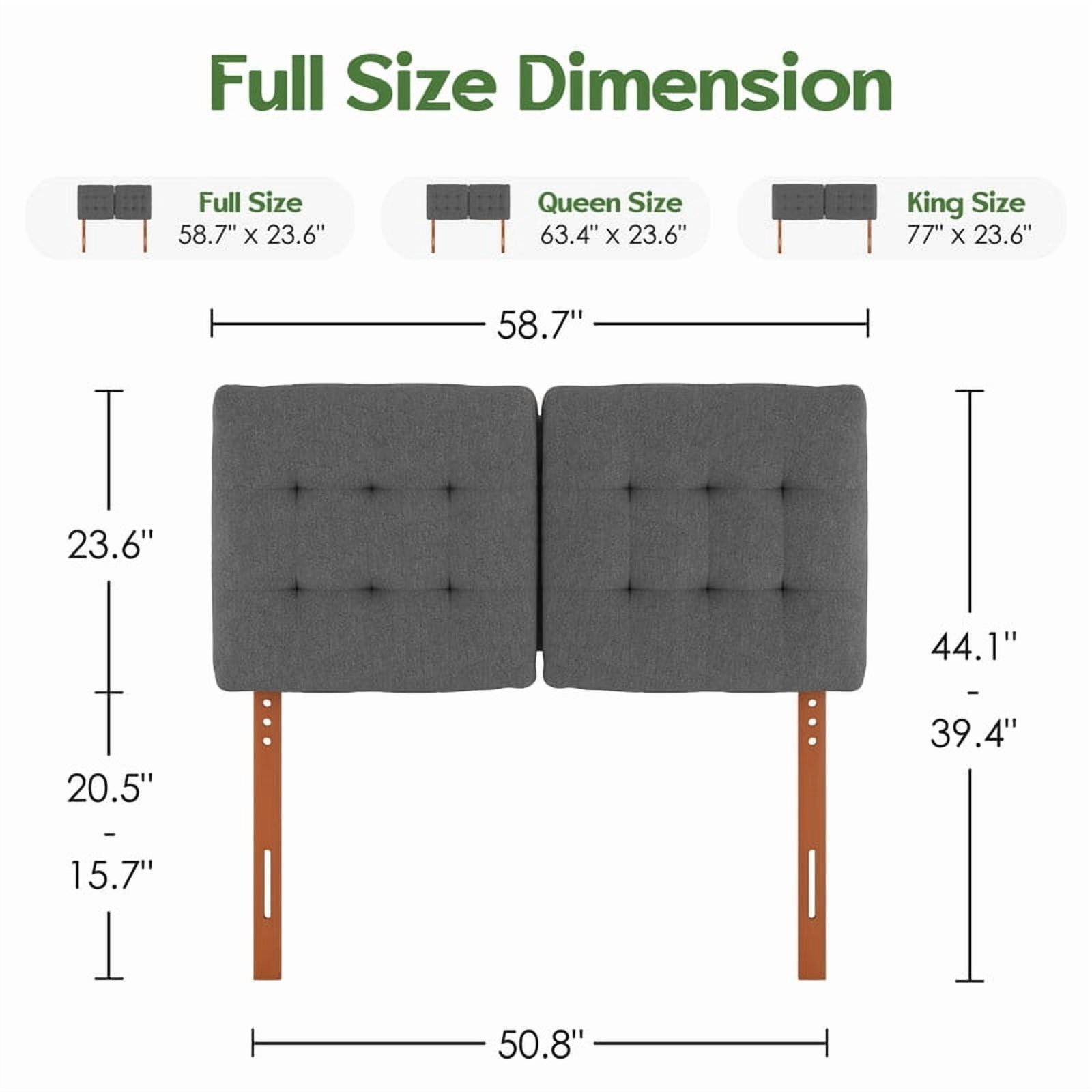 Someet Upholstered Headboard for Full Size, Adjustable Height Headboard, Modern Button Tufting Solid Wood Headboard, Gray