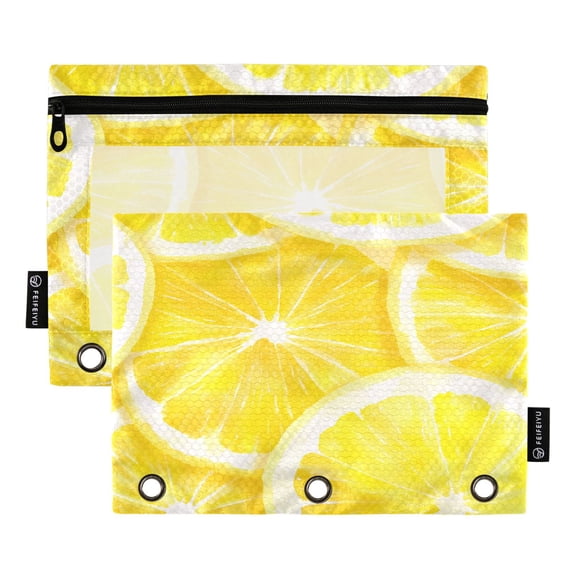 2 Pack 3 Ring Binder Pouch with Clear PVC Window Water Resistant Zipper Pencil Pouch Lemon Slice Pattern Binder Pocket for Classroom Office Home Stationery Organization